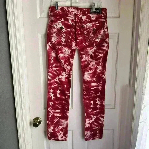 Miss Me Womens Jeans Tie Dye Red JD106352 Skinny Rhinestone Flap Pocket Size 30 - Picture 3 of 8